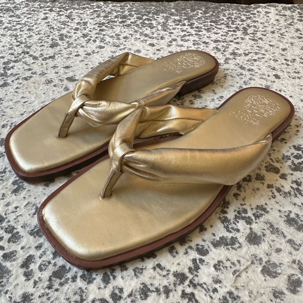 Vince Camuto Padded Gold Leather Sandals